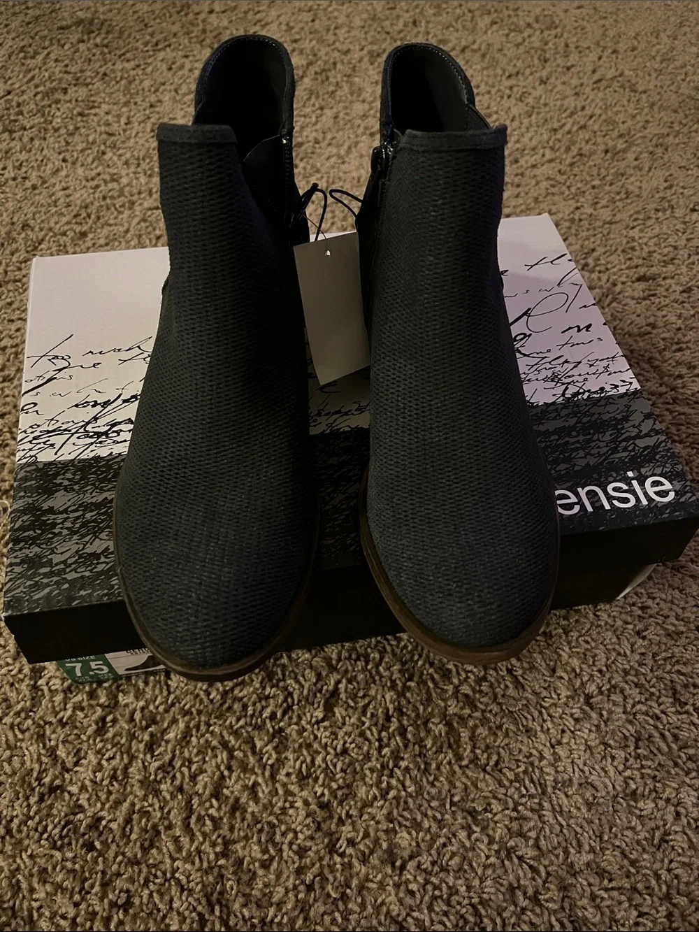 Kensie Charcoal Knit Ankle Booties with Low Heel